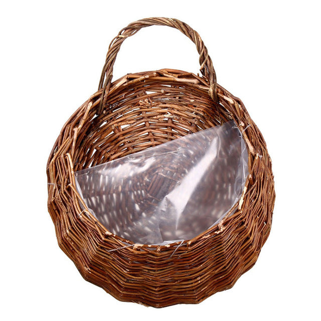 wicker wall hanging planter Wall Hanging Natural Wicker Woven Flower Basket Planter Rattan Vase Ba – Dropshiphome Garden Shop